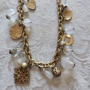 Multi Charm Tree of Life and Heart 9" Necklace w/Gold Tone Chain and Clasp